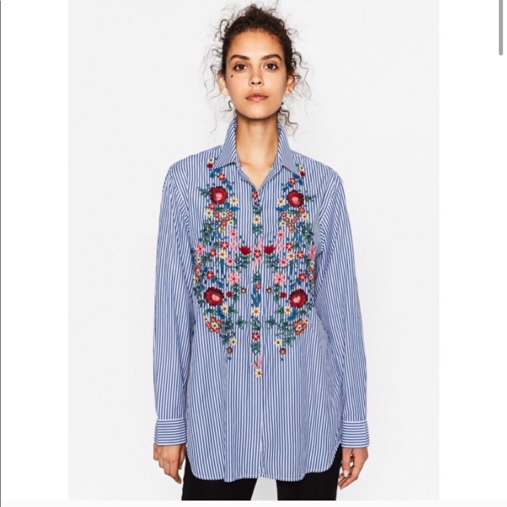 ZARA striped and embroidered shirt